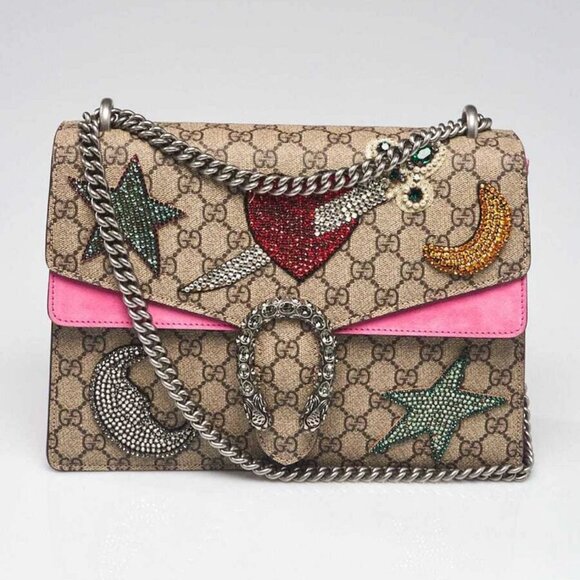 Gucci Beige GG Supreme Canvas Embroidered Sequin Medium Dionysus Shoulder Bag - Picture 1 of 12